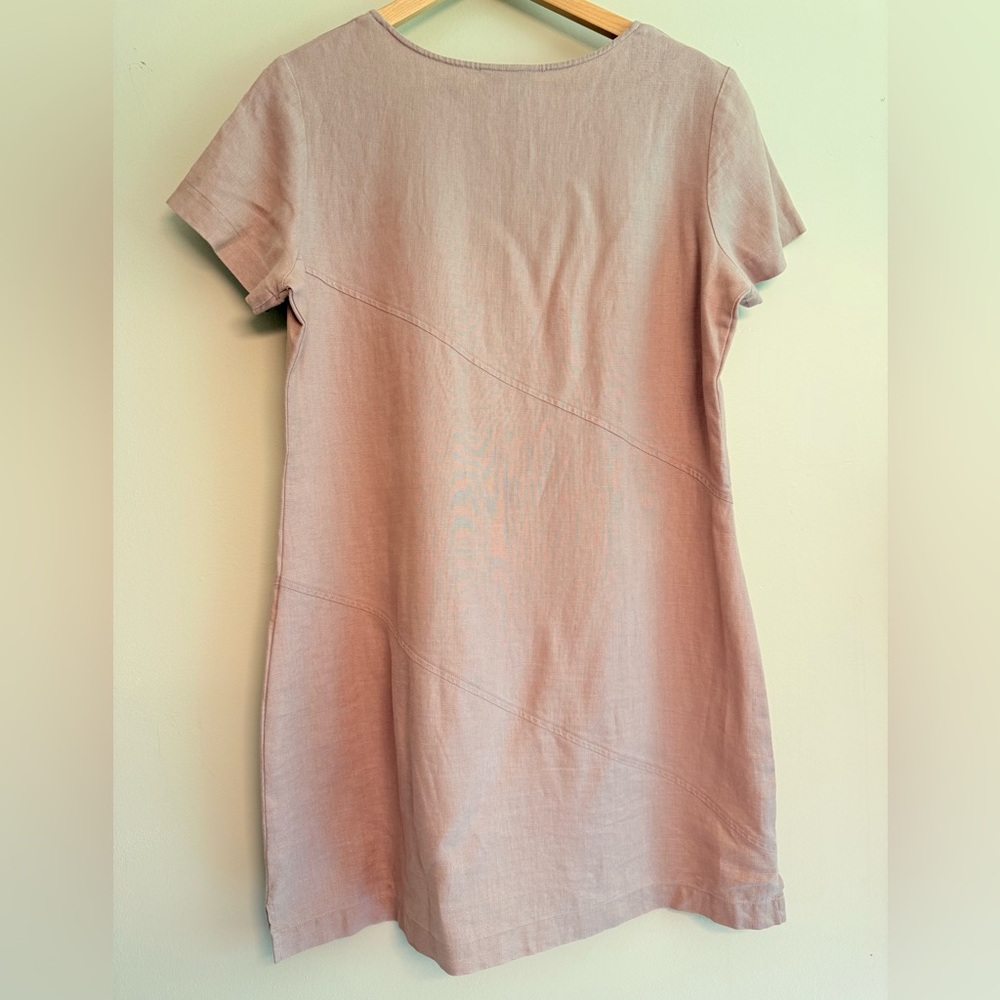 J.Jill Women 100% Linen Mini Dress color Mauve size SP short sleeve - Picture 2 of 7